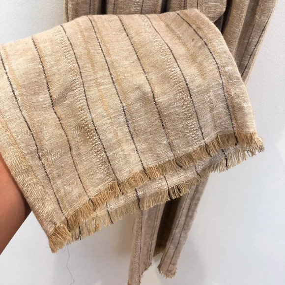 DREW Linen-Blend Tie Front V Neck Striped Jumpsuit - Picture 8 of 14